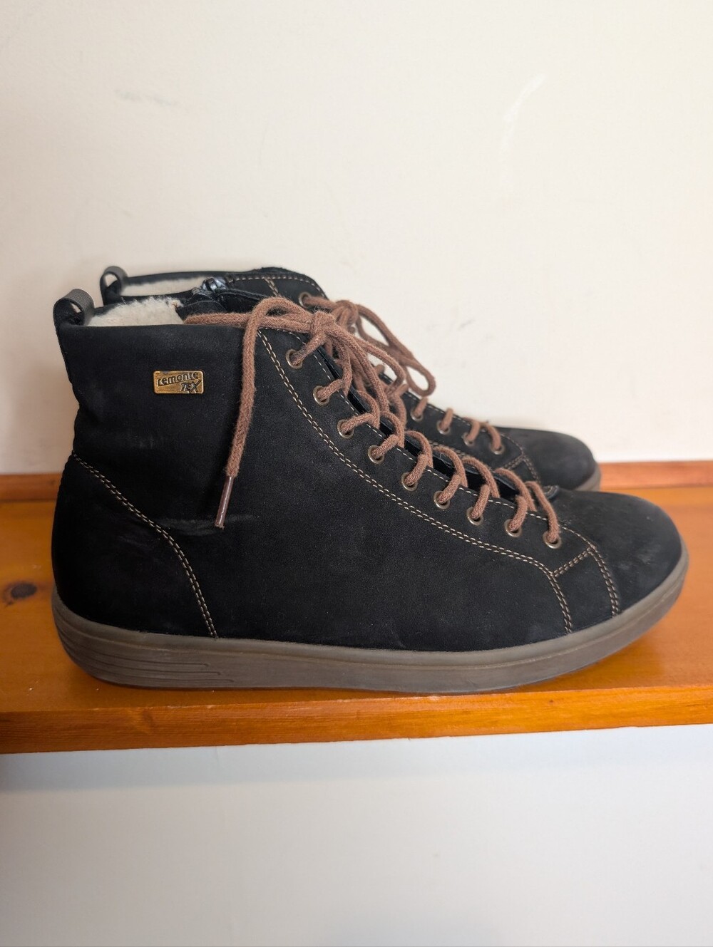 Remonte Tex Black Suede Shearling Lined High Top Sneaker Boot Lace Zip EU 37